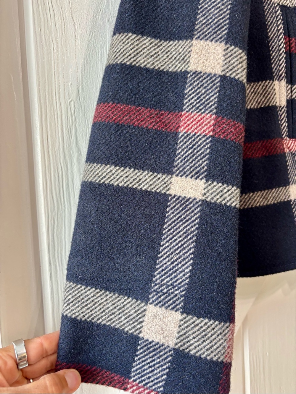 Ralph Lauren Wool Blend Plaid Peacoat Navy Burgundy Cropped Preppy Heritage 8 - Picture 4 of 9